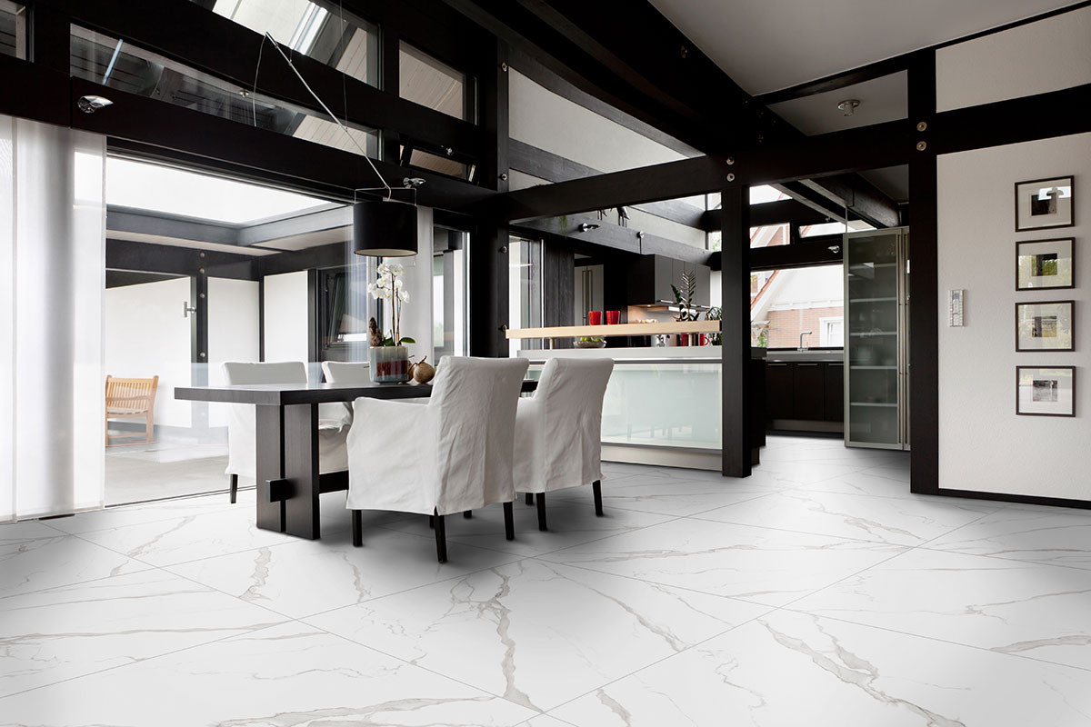 Pavimento in gres porcellanato serie White Marble colore Statuario