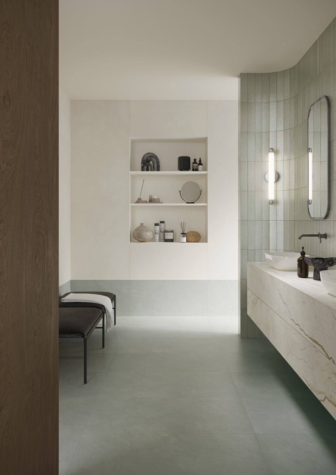 Pavimento e rivestimento in gres porcellanato Verde Salvia Naturale serie RESIN by Marazzi