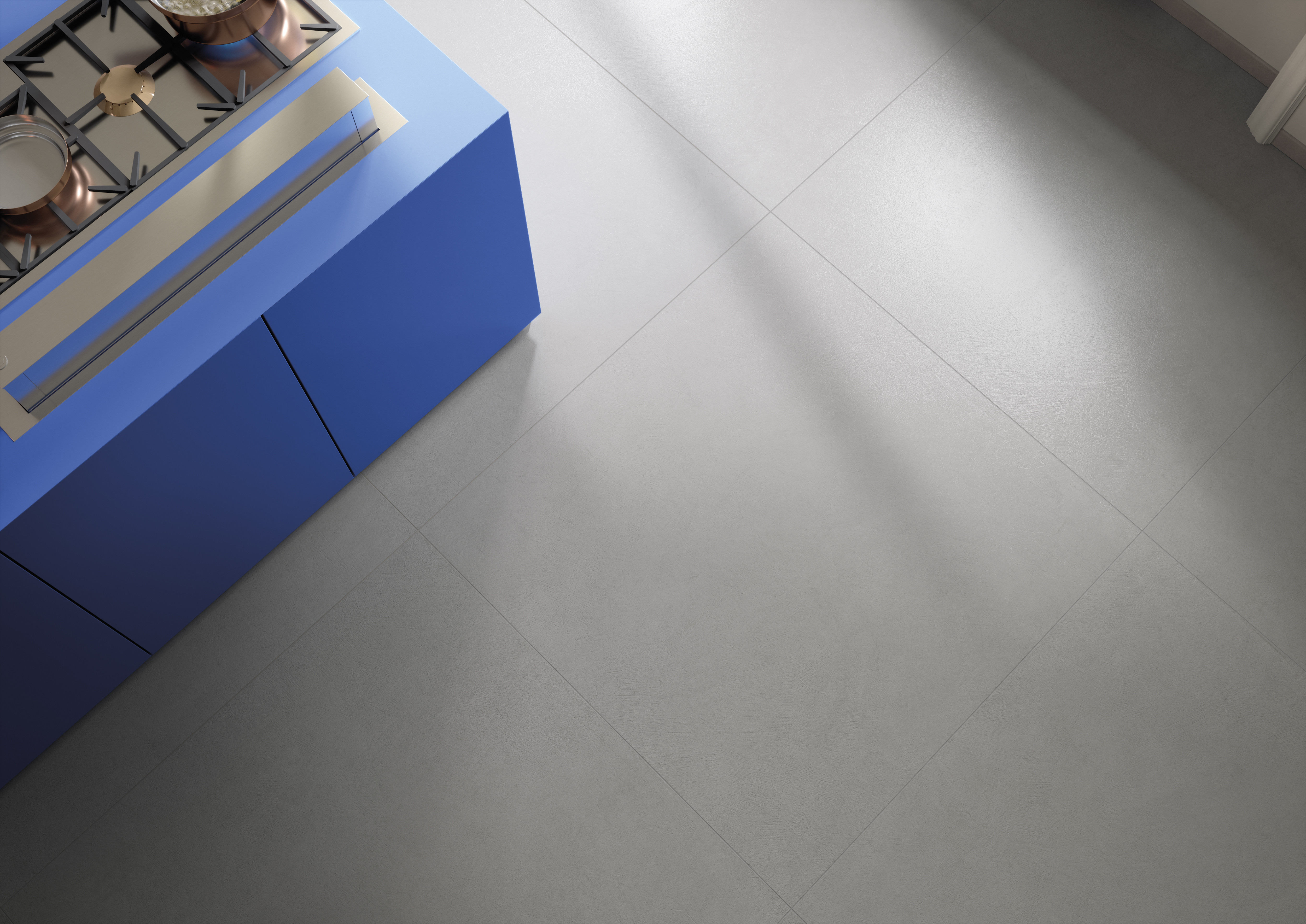 Resin-effect porcelain stoneware floor in grey color
