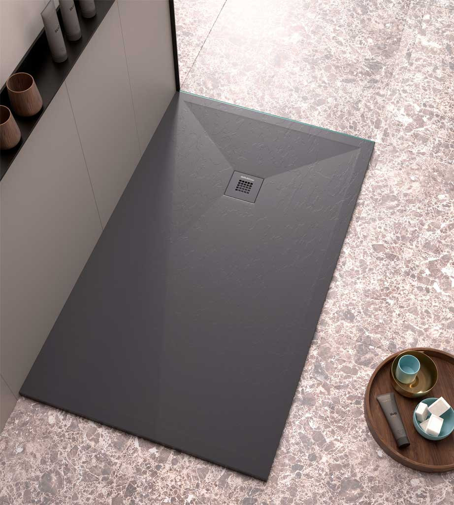 Stone Shower Tray in Black Resin Marble
