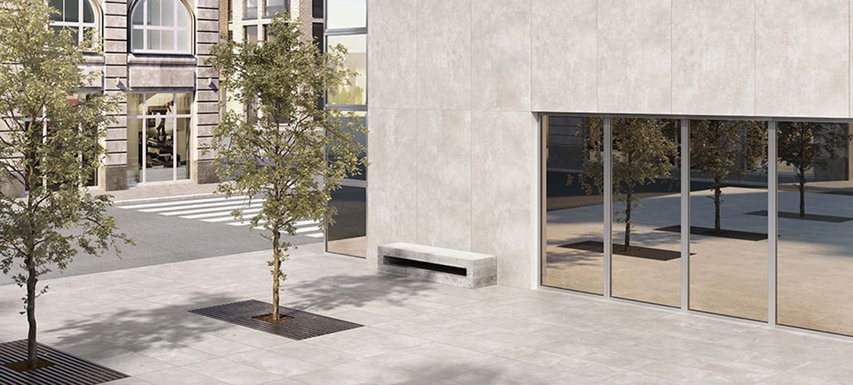 Concrete-effect stoneware floor Metropolis Grey series by Casalgrande Padana R11
