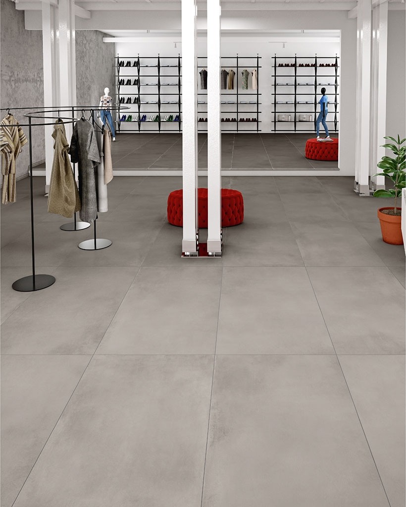 CEMENTUM powder-gray line porcelain tile floor

