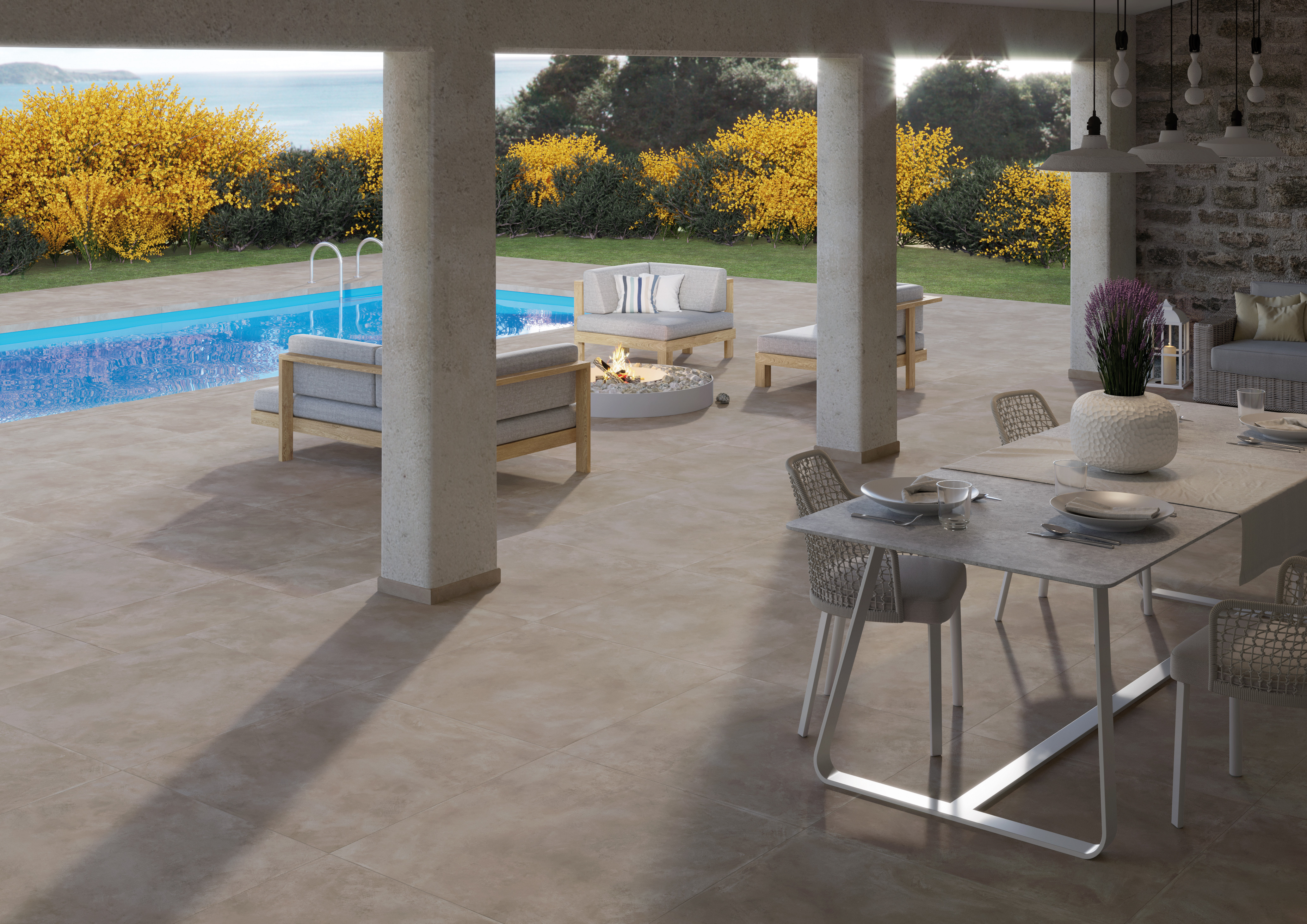 BAYA series cement effect porcelain tile floor TAUPE color by Paul Ceramica

