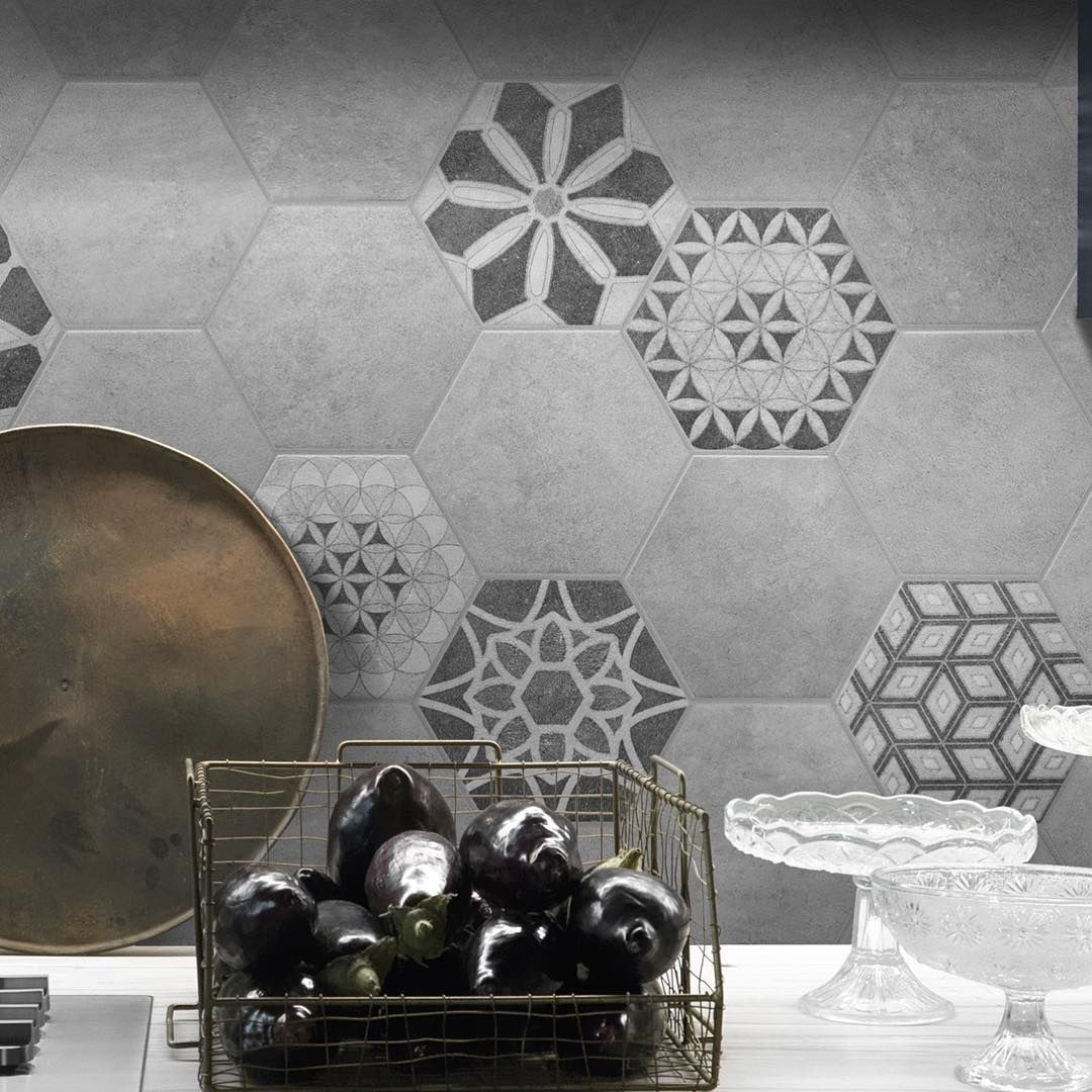 Floor and wall tiles in hexagonal stoneware series Bibulca Decor Grey 20x17.5 cm
