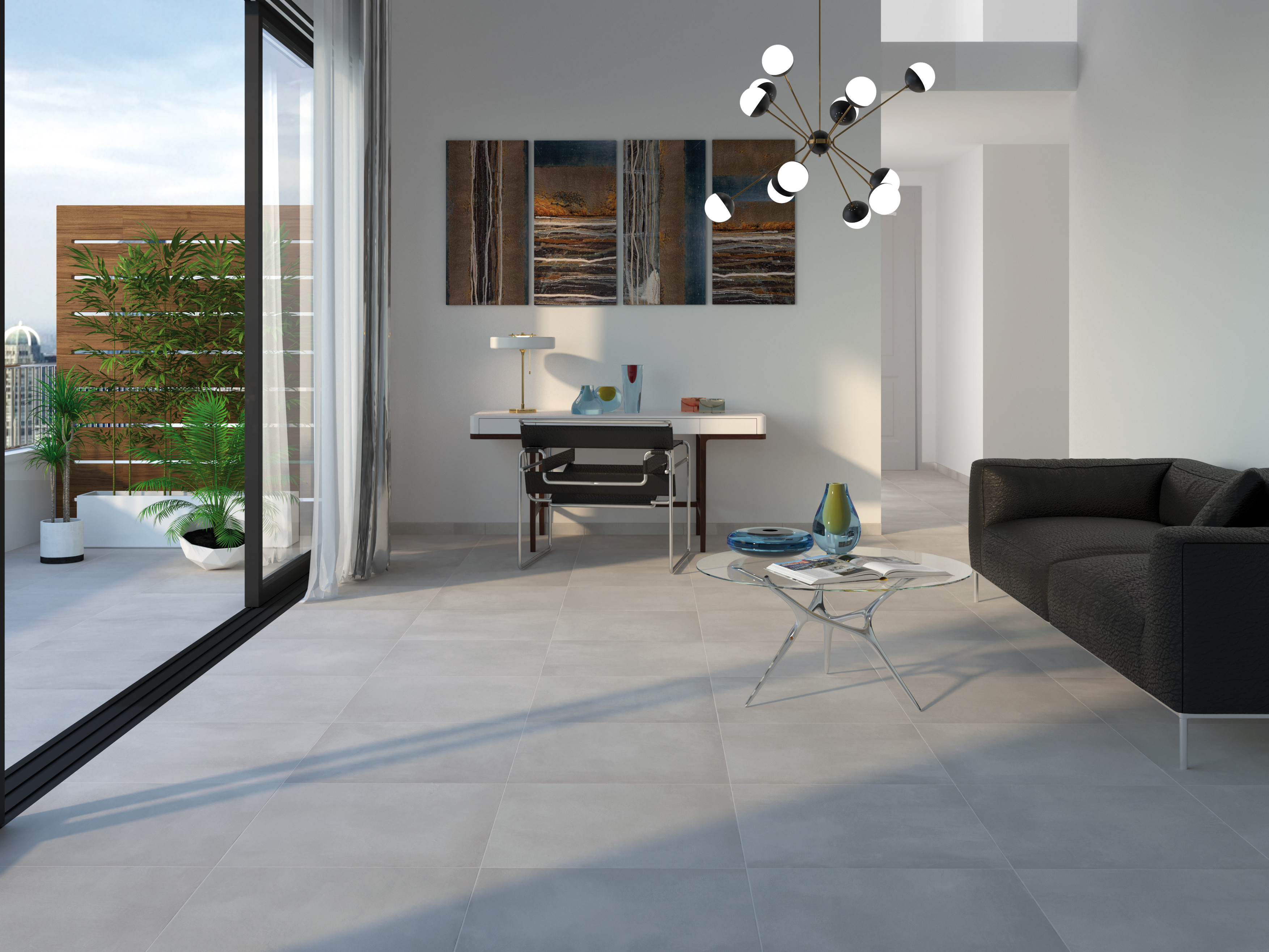 Cement-effect porcelain tile floor, BIG series, color GREY
