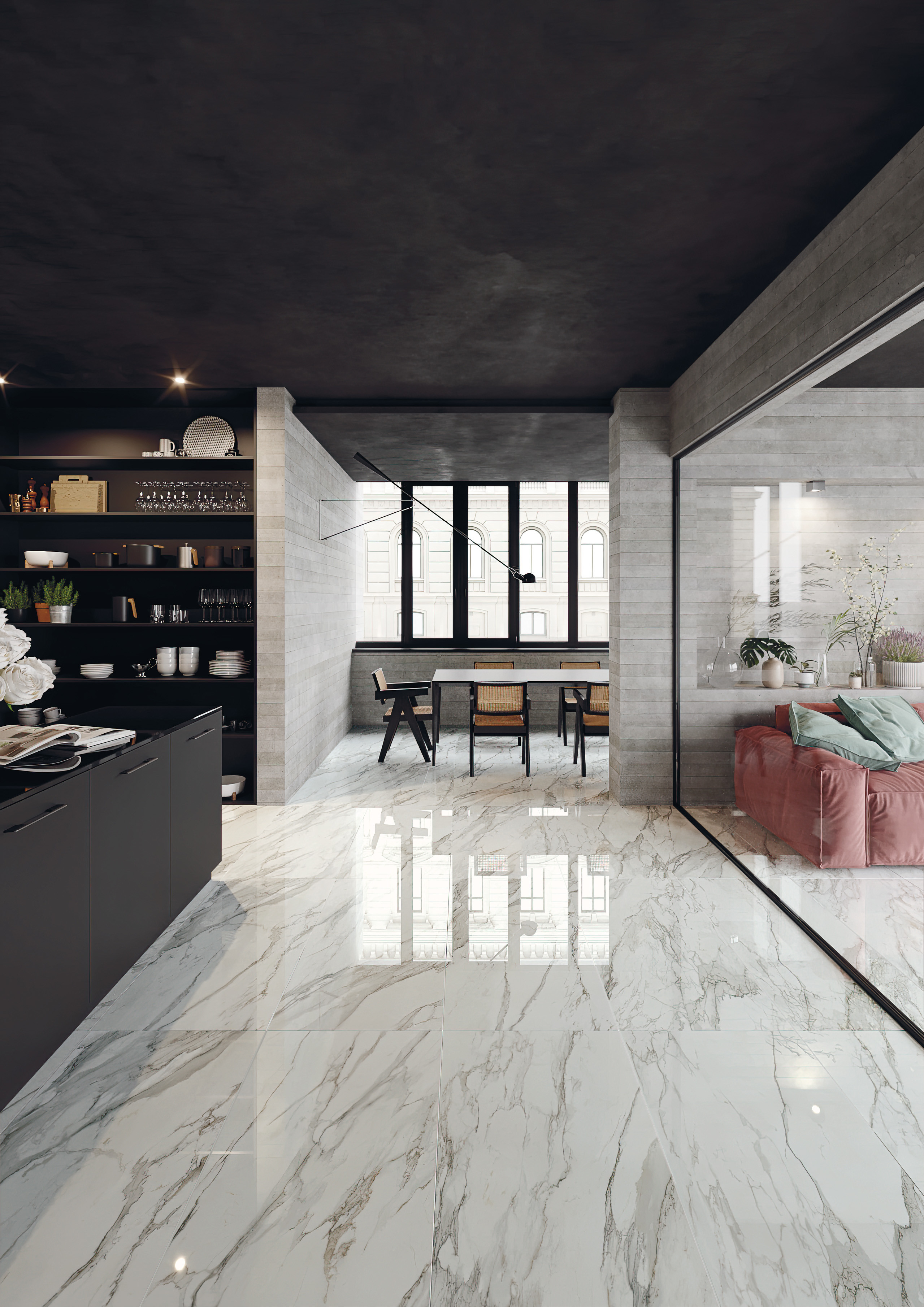 Borghini Marble-effect porcelain tile floor by Paul Ceramica Mito series

