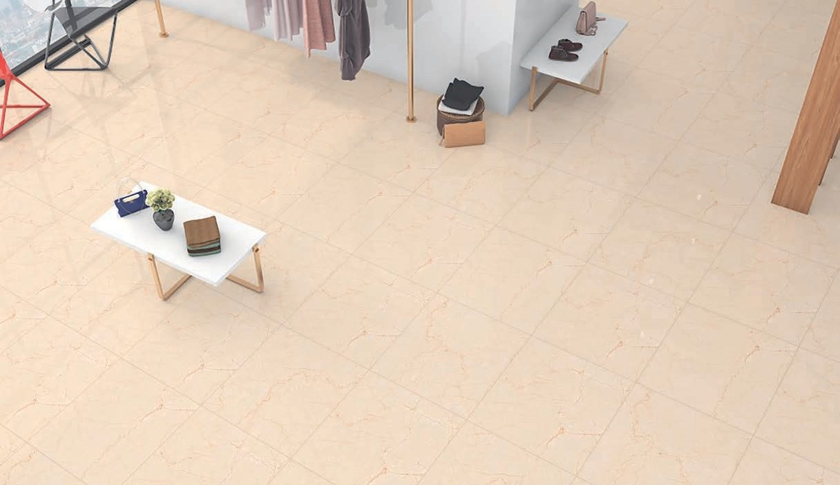 Polished polished porcelain tile floor with Botticino marble effect 60x60 1st Choice
