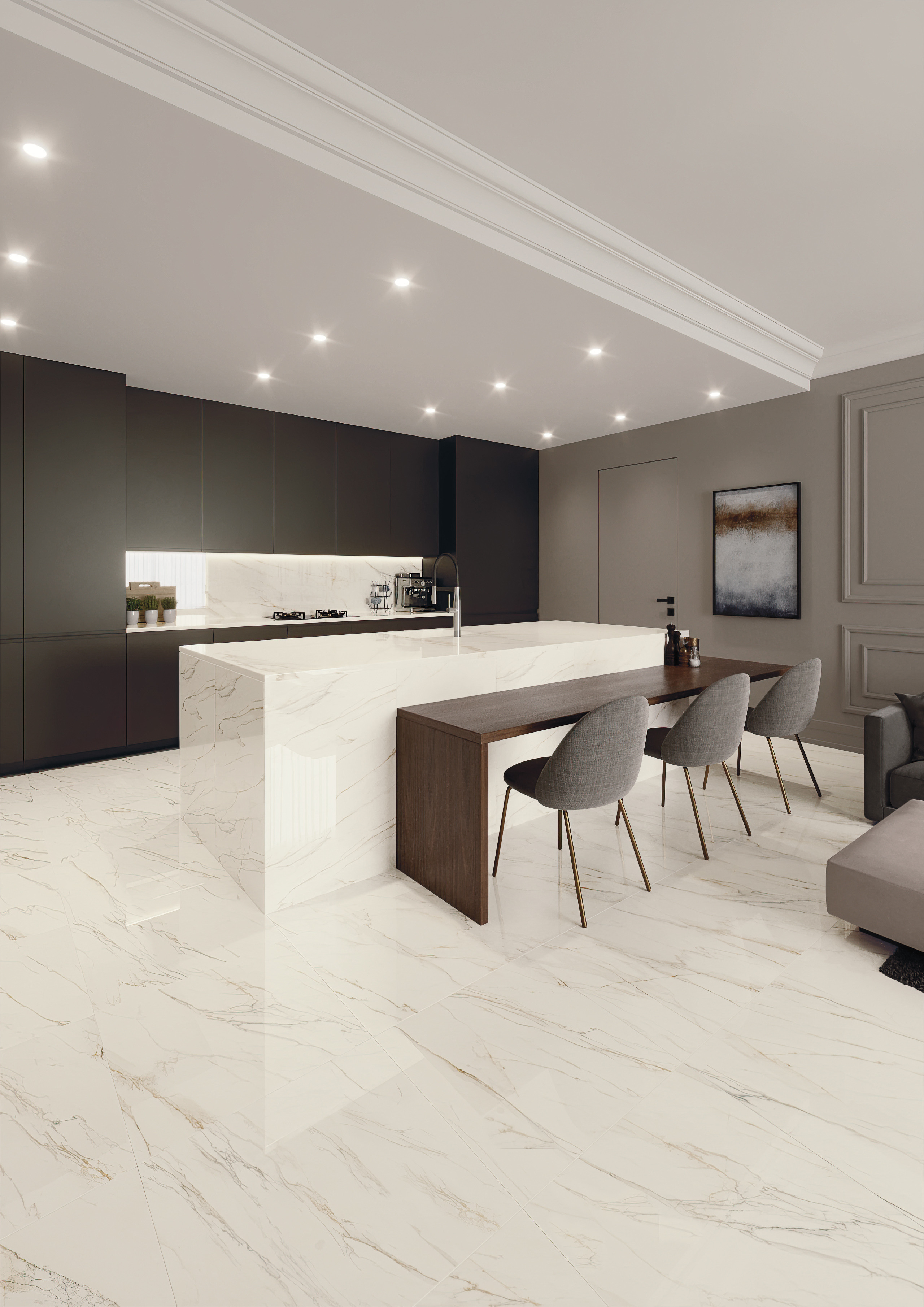 Calacatta Marble-effect porcelain tile floor by Paul Ceramica Mito series
