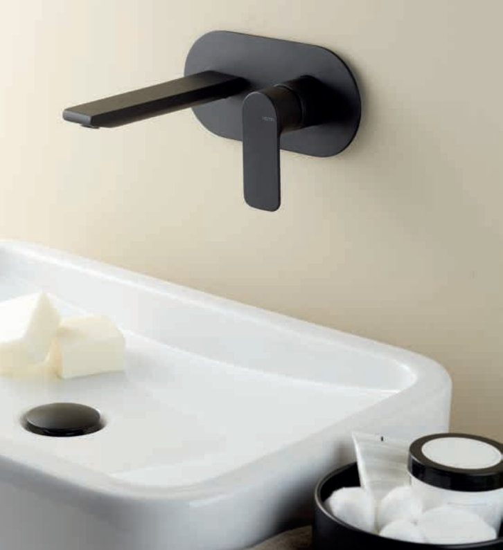 SLATE series matt black brass wall faucet by Vema Rubinetterie
