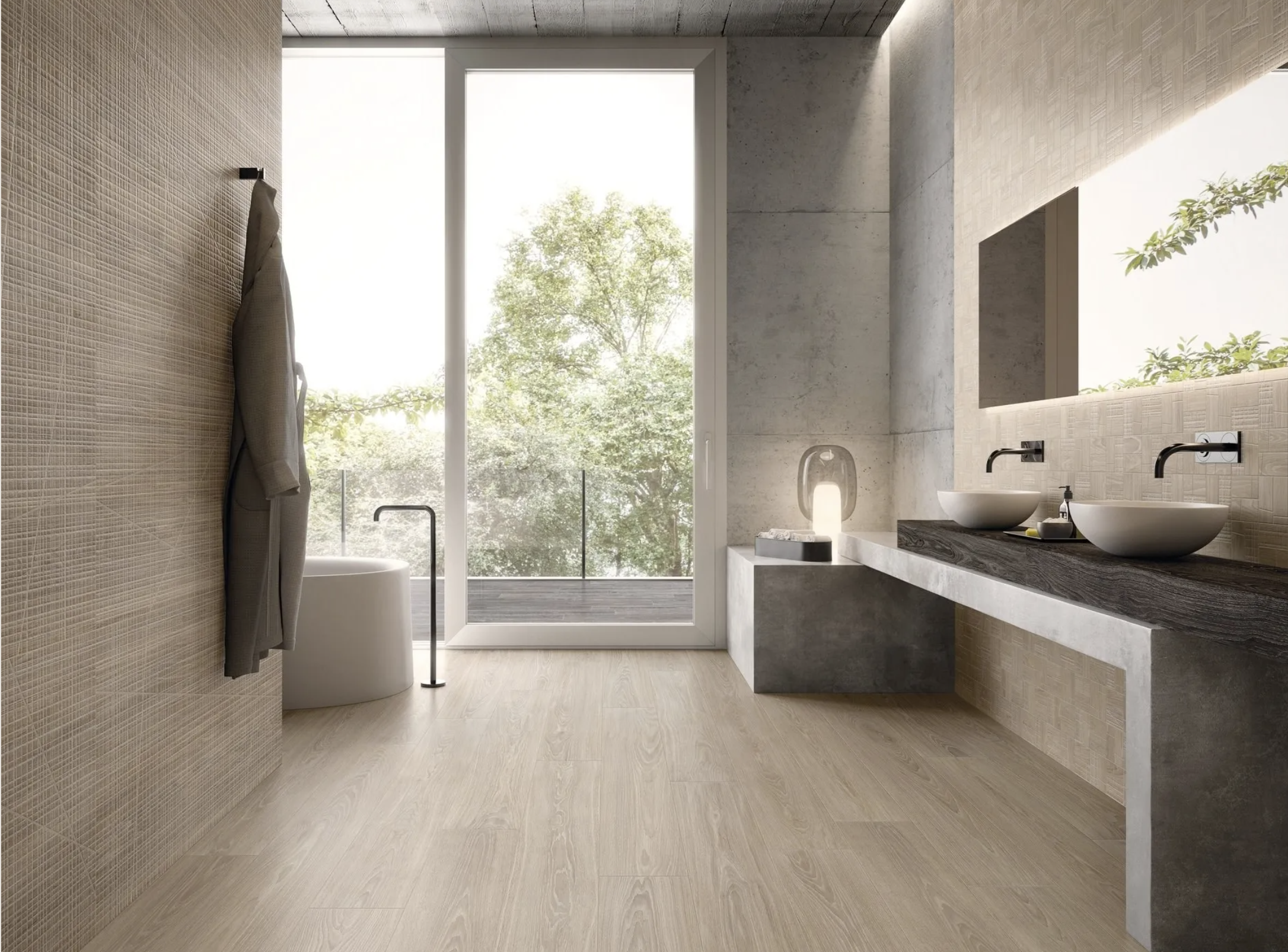 Corda Woodtouch R9 series porcelain tile floor and wall tiles by Ergon Ceramica 20x120 
