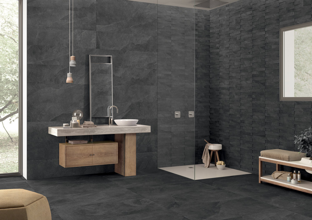 CORNERSTONE series tile floor by ERGON color SLATE BLACK
