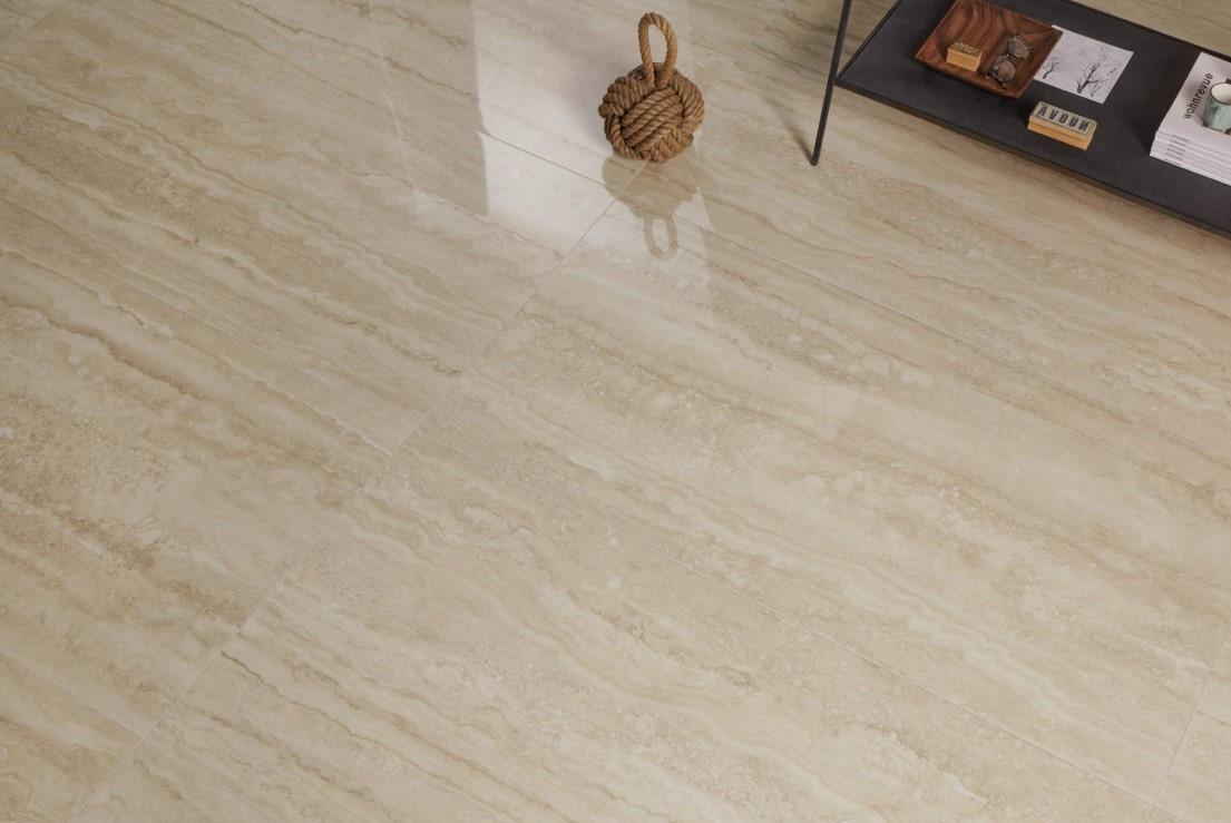 Unique Travertine Cream Vein cut Lapped 60X120 stoneware floor and wall covering
