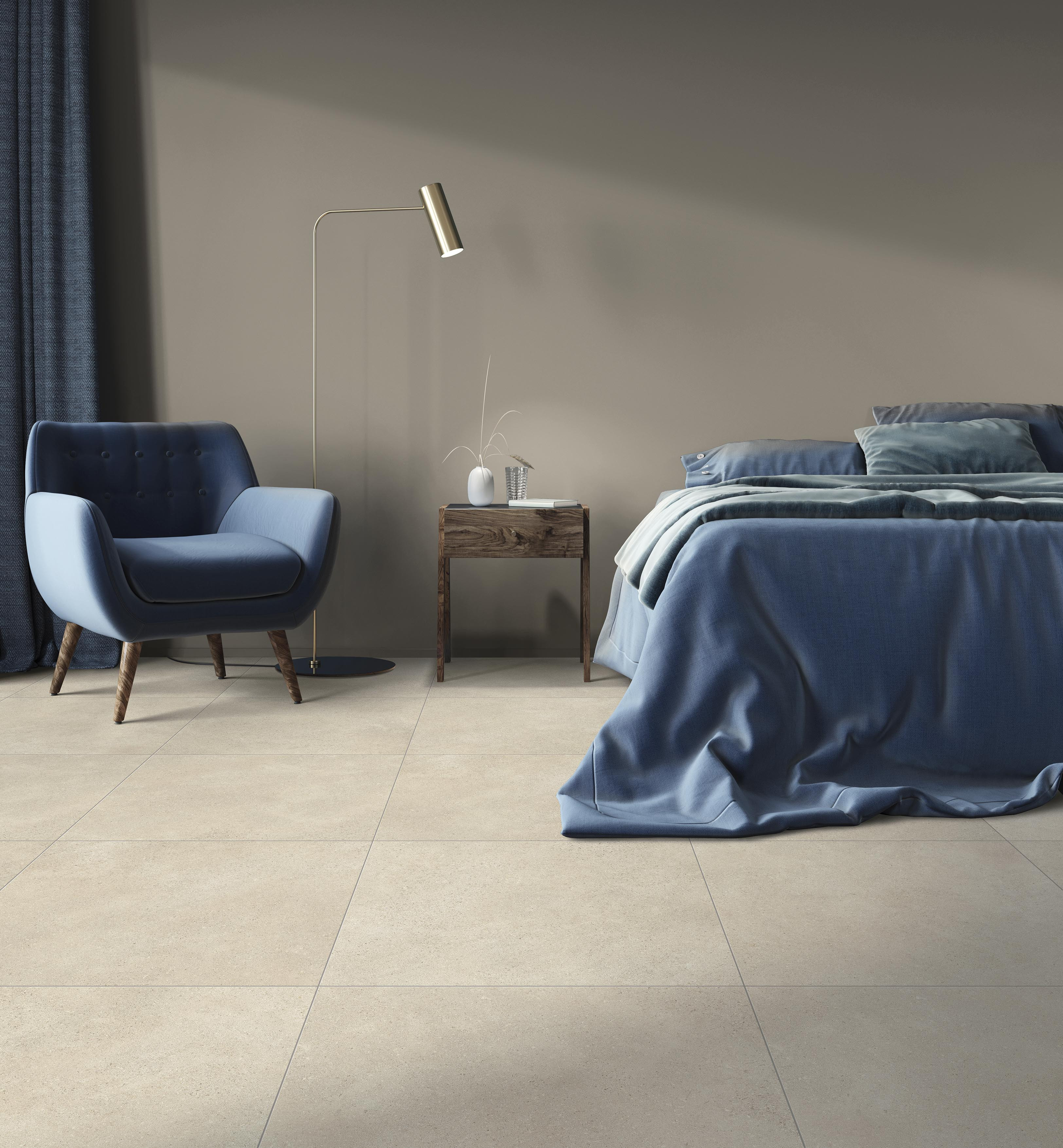 Stone-effect porcelain tile floor CAPITAL Series color SAND
