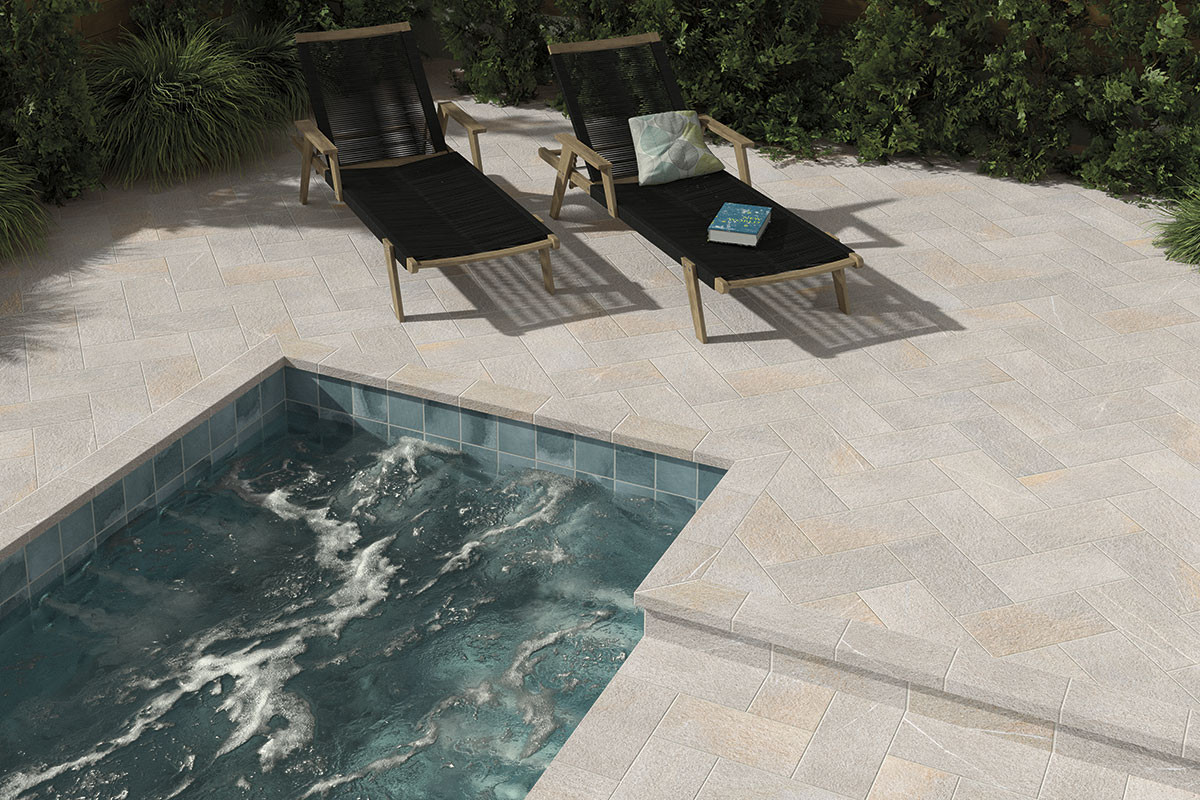 Porcelain tile floor for outdoor R11 stone effect by Piasentina Light
