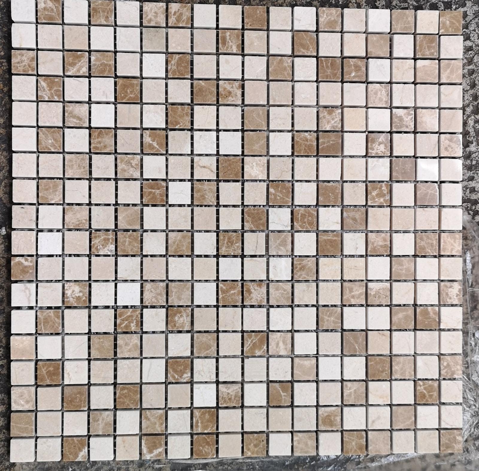 Polished travertine marble mosaic
