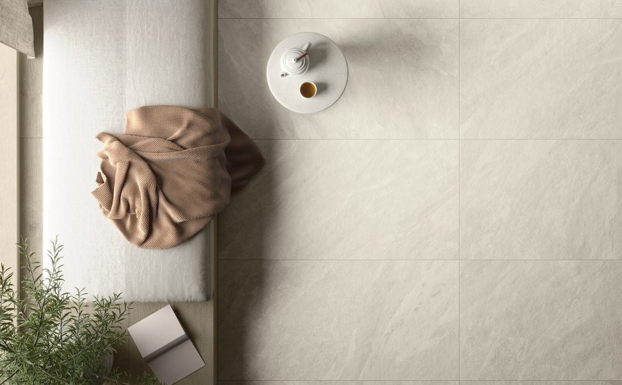 Del Conca Slate White 60x120 floating porcelain tile floor
