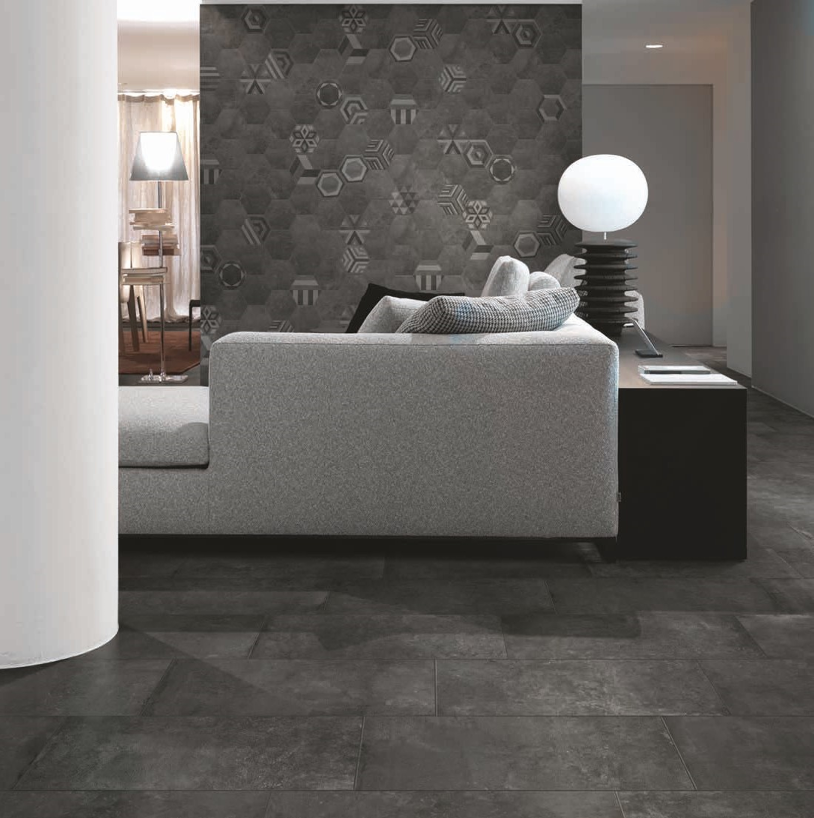 Hexagonal stoneware floor and wall tiles Bibulca Decoro Black series 20x17.5 cm
