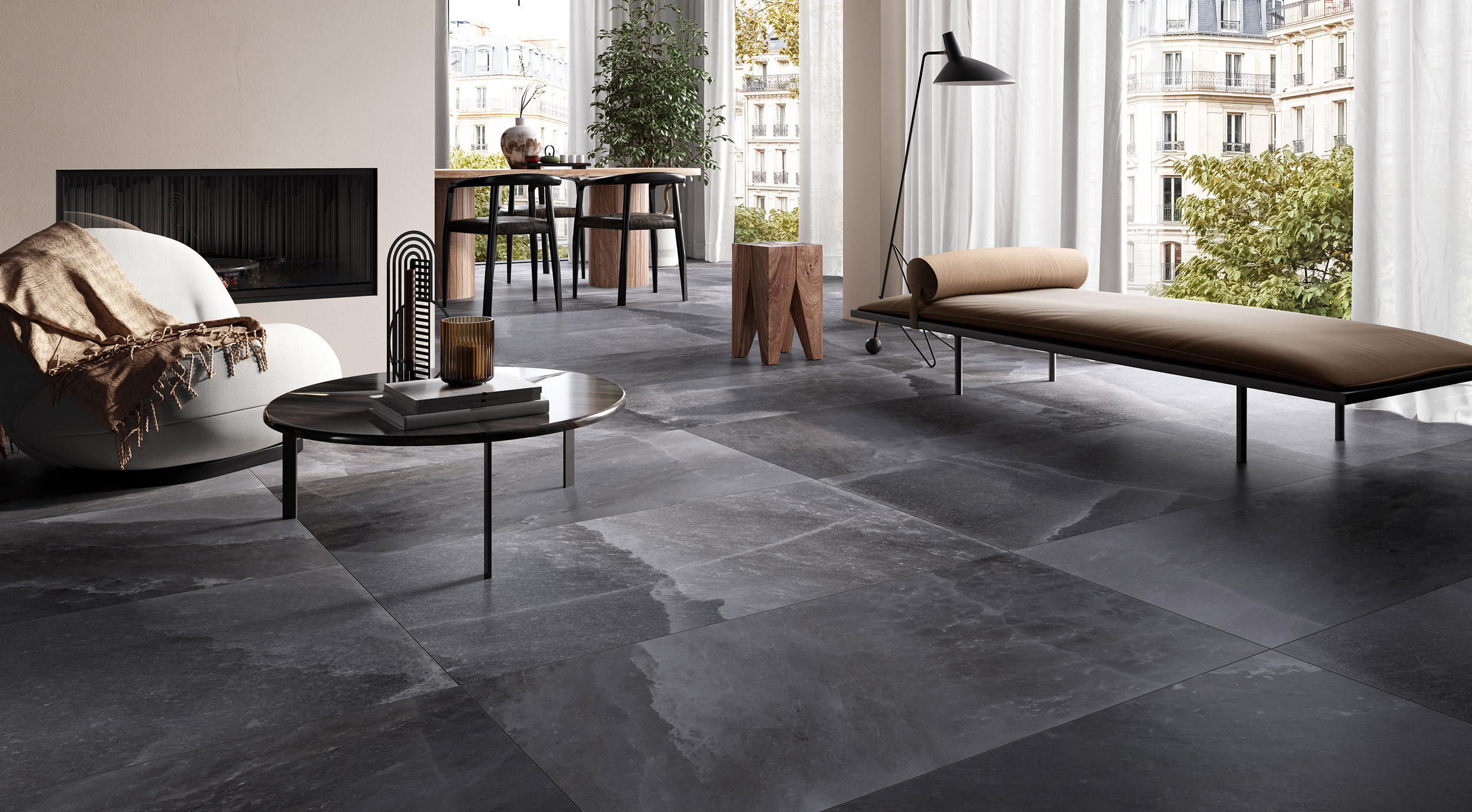 HIMALAYA granite effect porcelain tile floor by RONDINE color BLACK LAPPATO
