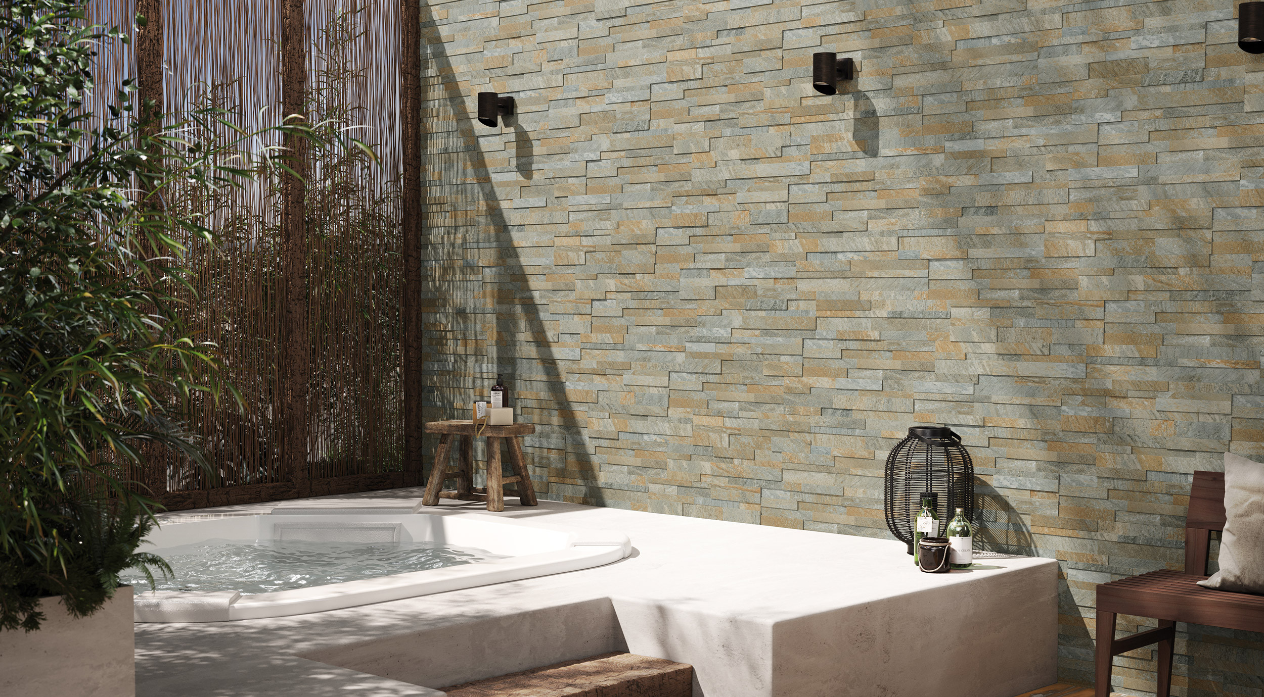 3D wall covering in multicolor glazed porcelain stoneware, Quarzite series by Ceramica Rondine
