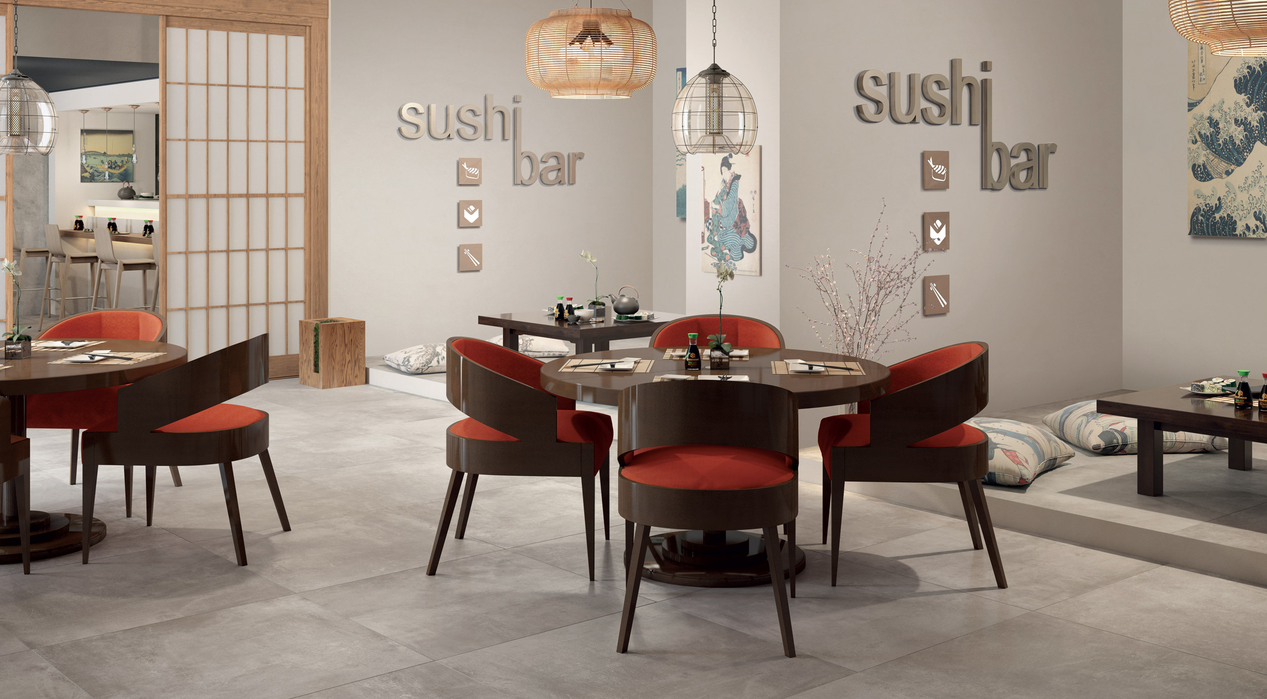 Concrete-effect porcelain tiles VOLCANO series by RONDINE color TAUPE
