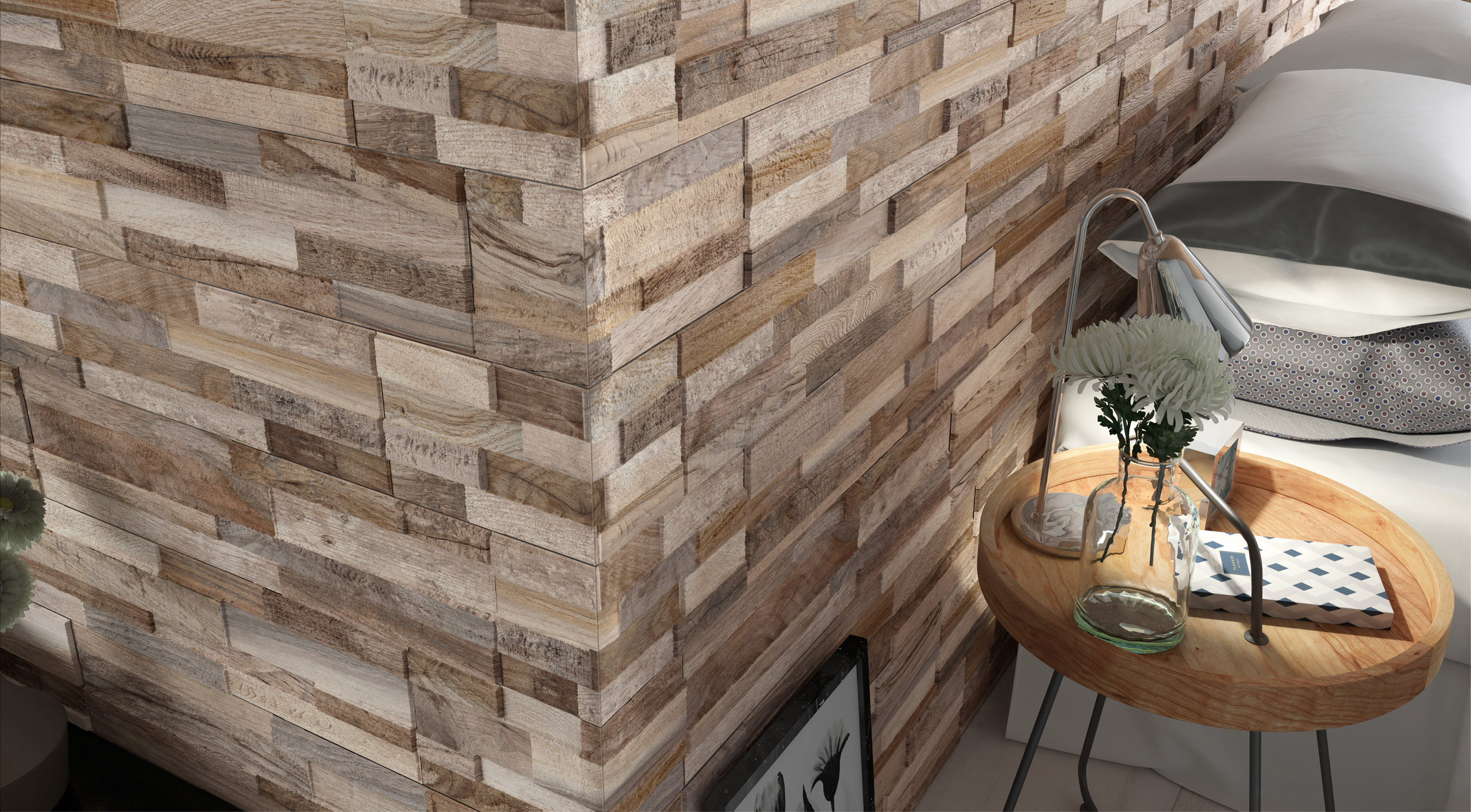 3D Taupe Wood Effect Upholstery Wall Art series by Ceramica Rondine
