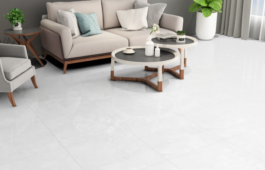 Himalaya White porcelain tile floor with glossy marble effect 1st Choice
