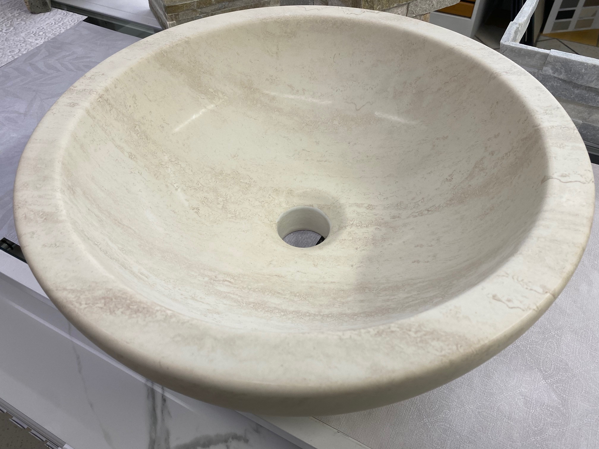 Beige Marble Round Washbasin 

