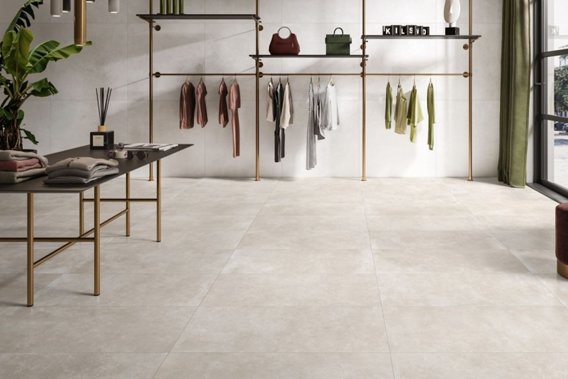 Bertolani porcelain stoneware floor with BEIGE CEMENT effect
