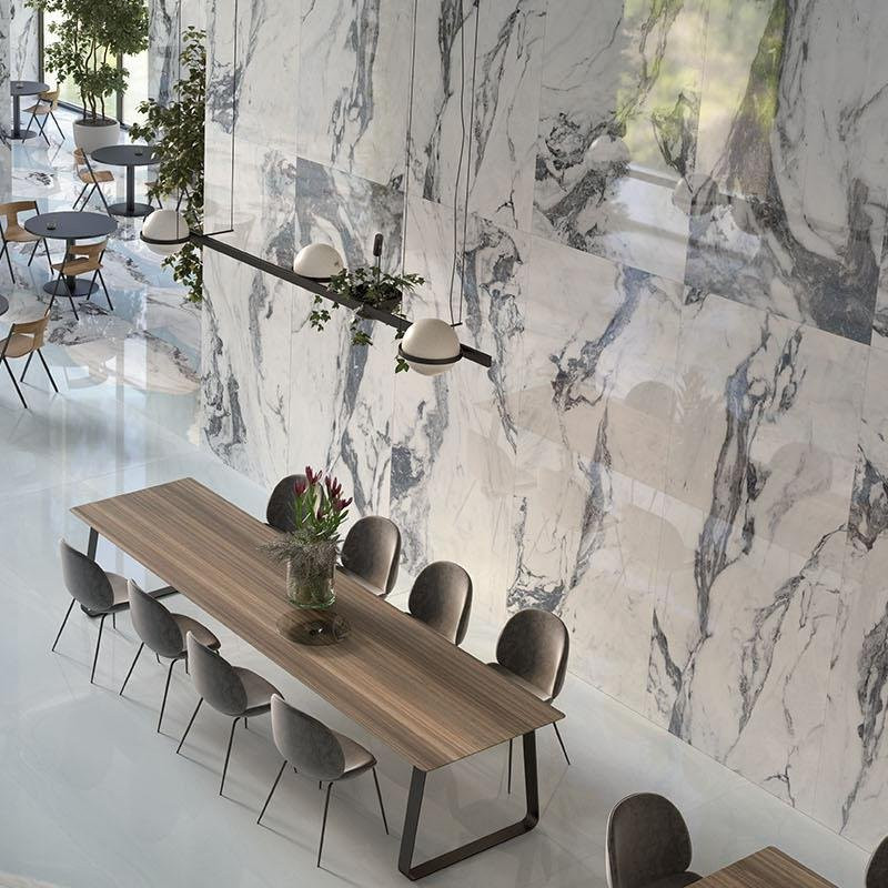 Bianco Siena marble-effect porcelain tiles UNIQUEMARBLE series by PROVENZA
