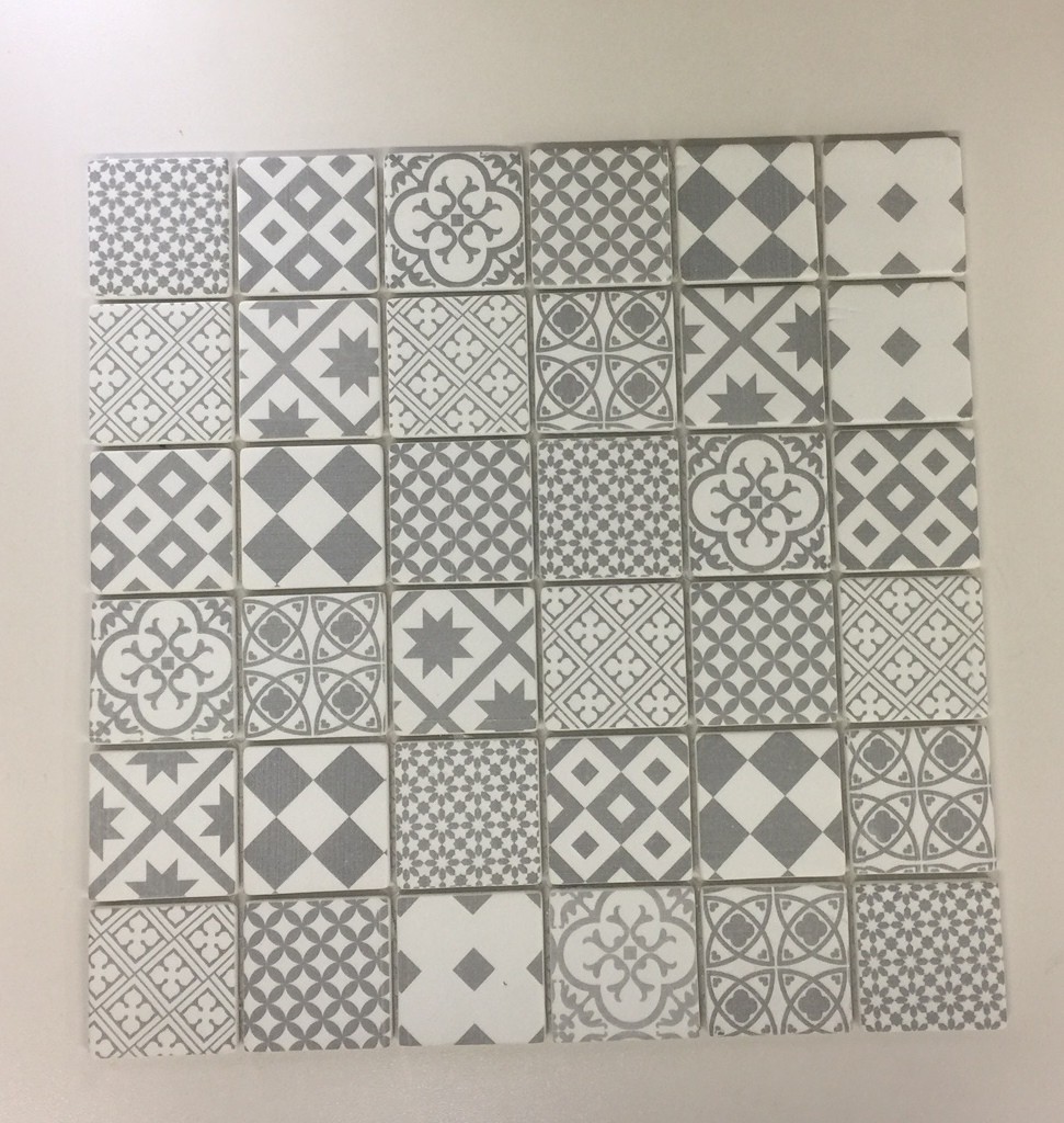 Grey cement mosaic 5x5 on stoneware mesh 
