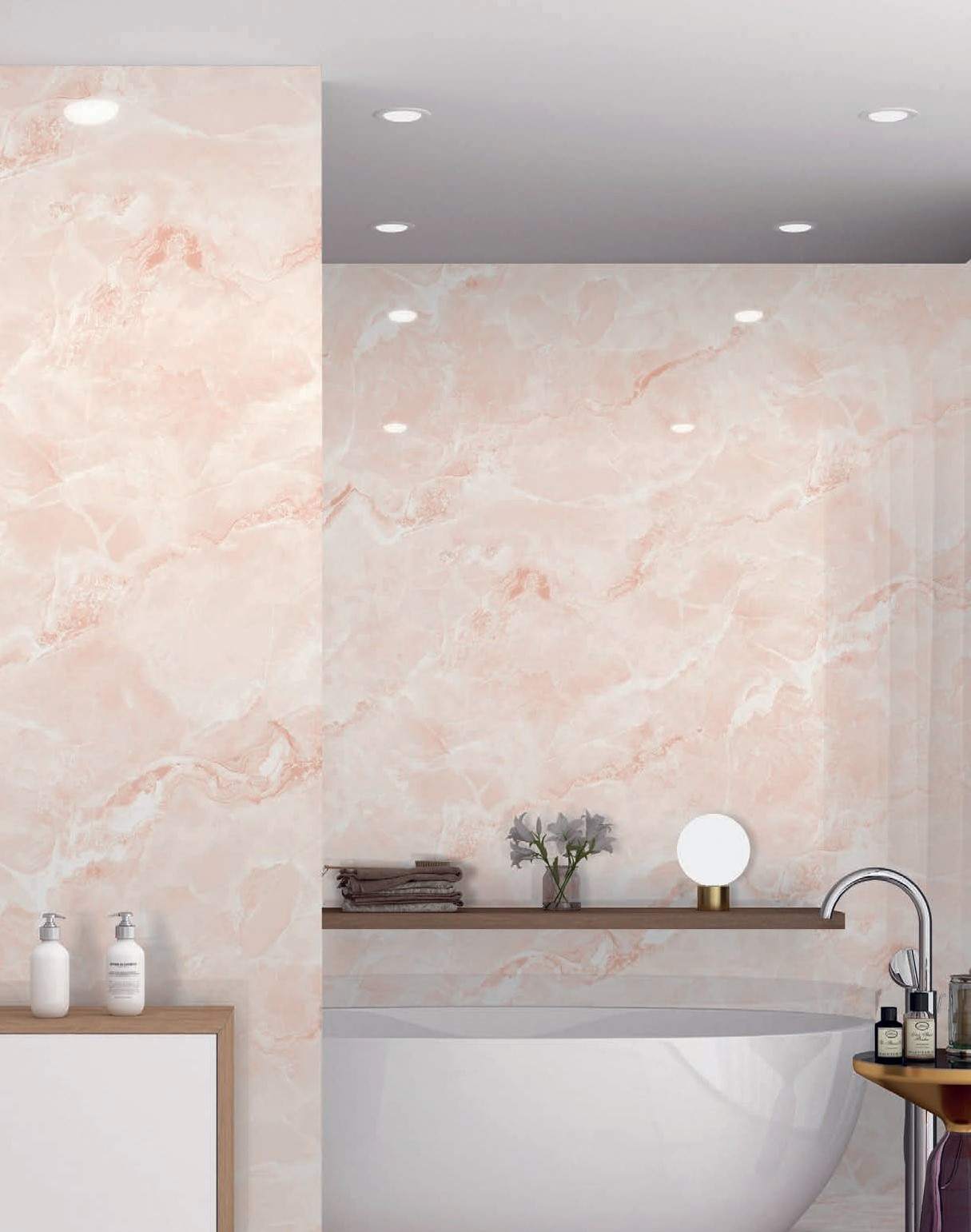 Polished porcelain stoneware floor with pink onyx marble effect by Bertolani Vena Continua
