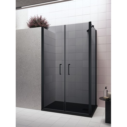 LILIUM BLACK swing shower box with fixed door and matt black crystal

