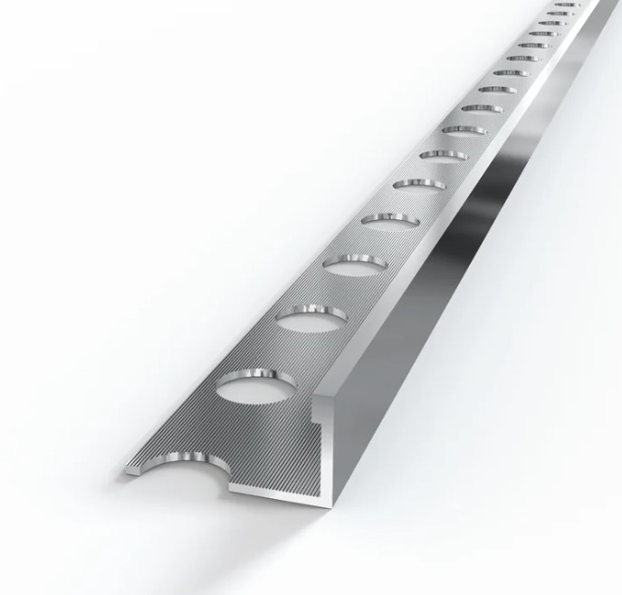 L-shaped profile in glossy grey aluminium
