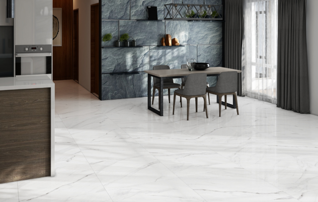 Statuario polished porcelain tile floor with polished marble effect 1st Choice
