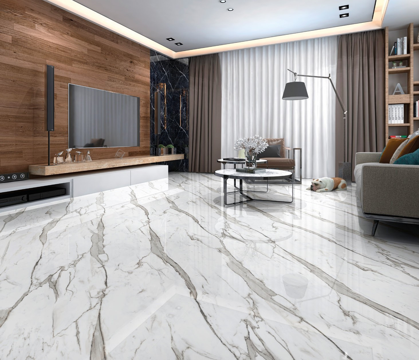 Porcelain stoneware with Polished Polished Polished Marble effect Statuary with continuous vein 60x120 cm
