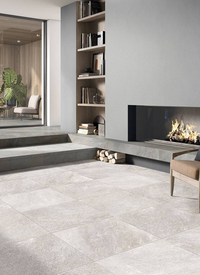 Bertolani porcelain tile floor with stone effect WHITE R11
