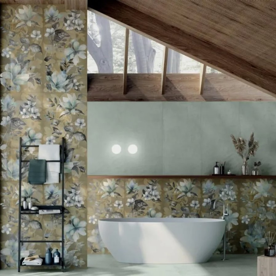 60x120 Gold Flower Wallpapers by Dado Ceramica
