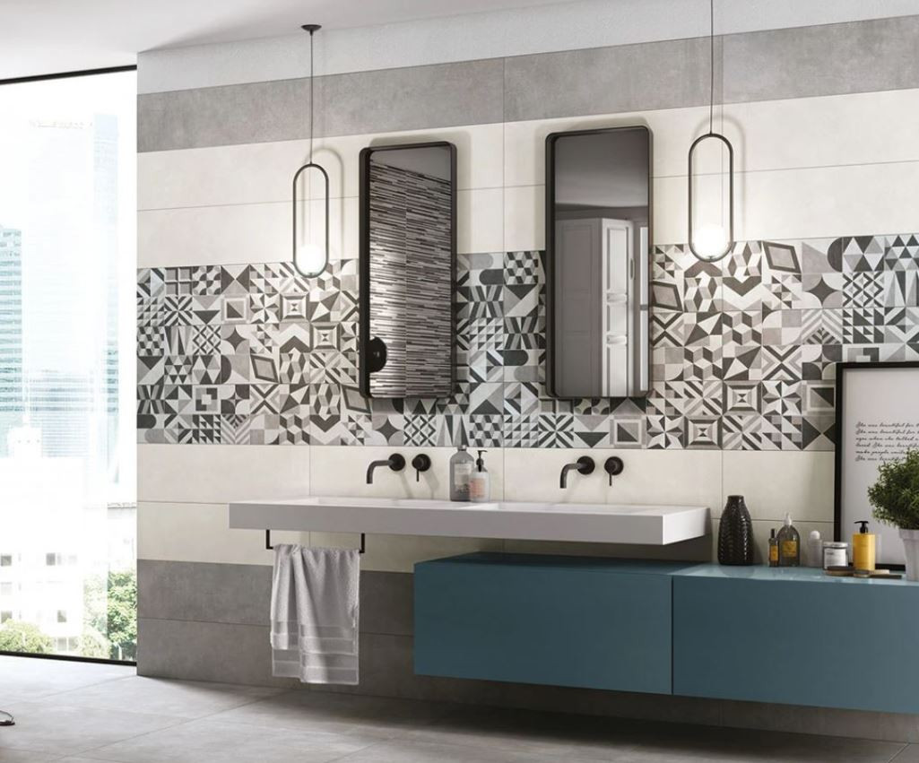 Doppelgebrannte Wandfliese Work Decoro Cement 30x90 cm
